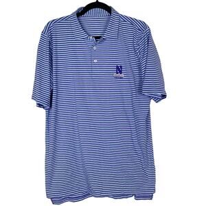 B Draddy M Purple Blue Stripe Pima Cotton Stretch Knit Polo Northwestern Wildcat